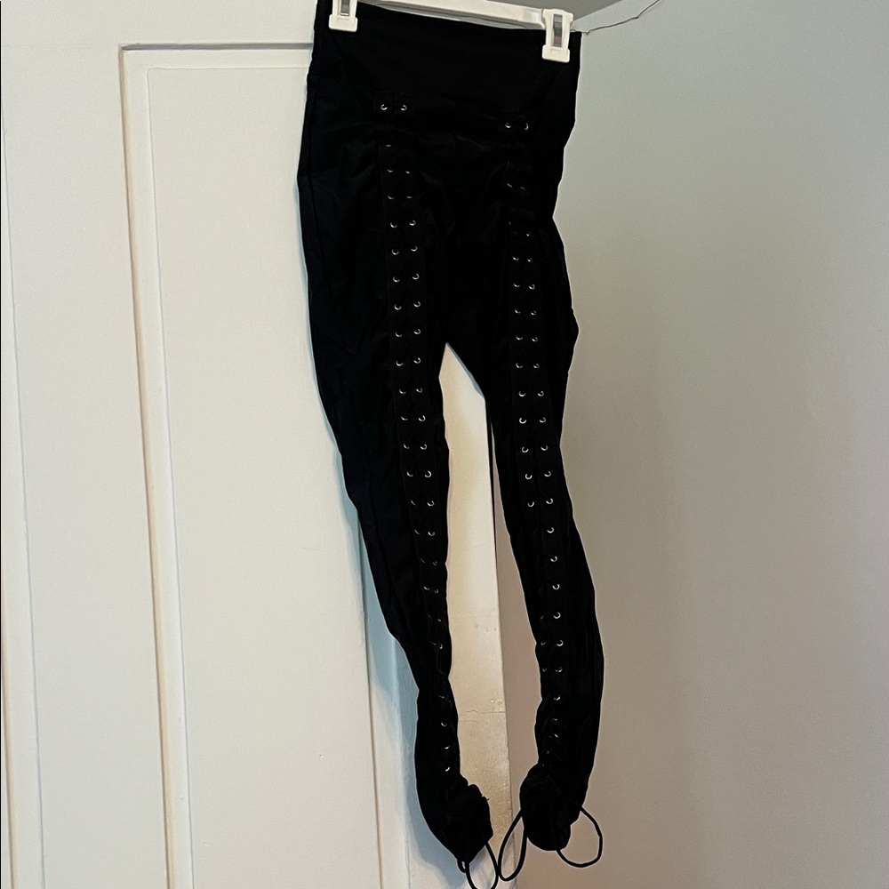 Forever 21 Black Lace-Up Skinny Nylon/Spandex Pants